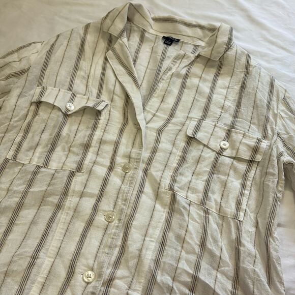 J.Crew Womens 2 Camp Collar Shirt Stripe Featherweight Linen Blend Gold Blouse - Picture 5 of 12